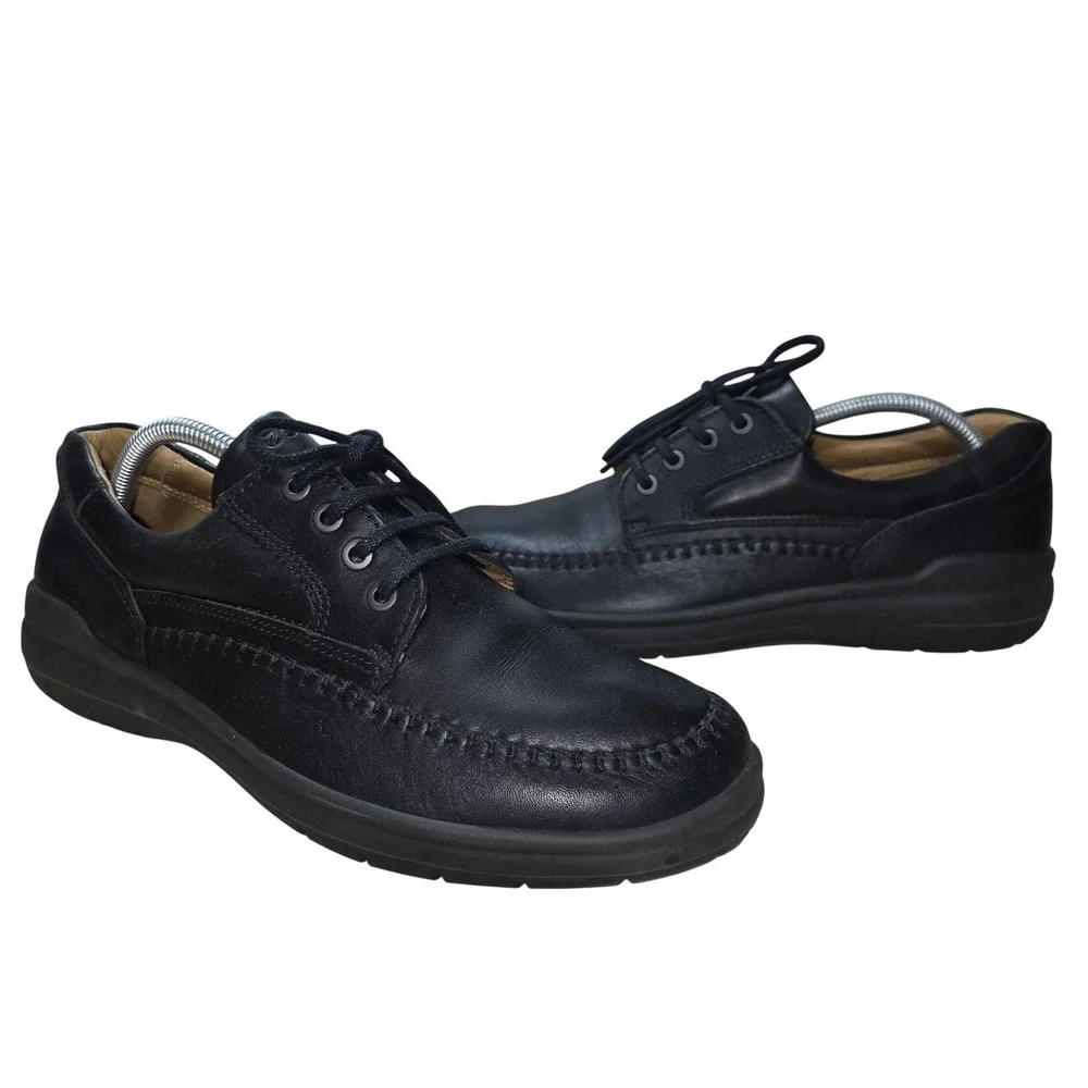 Ecco Shoes Mens Size 9.5 Black Leather Moc Toe Lace Up Casual Comfort Walking